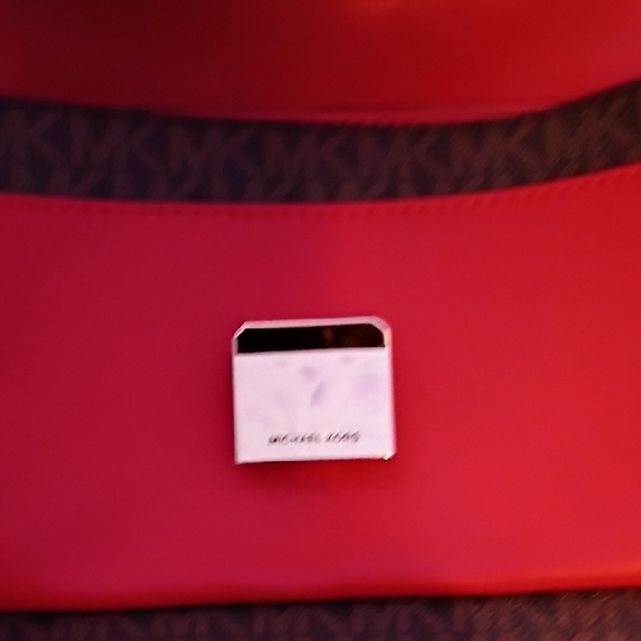 Michael Kors Brown MK Logo Shoulder Bag with Red Front Pocket and Wallet - Picture 9 of 12